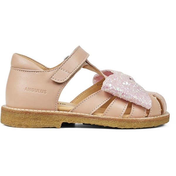 Angulus Sandal W. Bow And Velcro Peach Peach Glitter on Sale