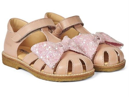 Angulus Sandal W. Bow And Velcro Peach Peach Glitter on Sale