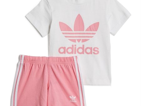 adidas Originals White   Pink Shorts Tee Set Cheap