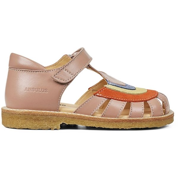 Angulus Sandal W. Rainbow And Velcro Dark Peach Coral Yellow Blue Supply