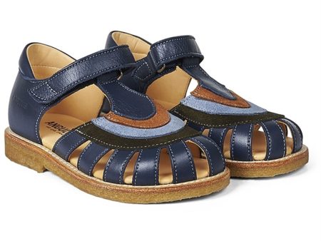 Angulus Sandal W. Rainbow And Velcro Navy Dark Green Blue Cognac Online Sale