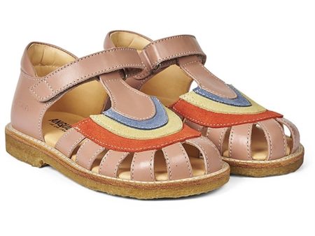 Angulus Sandal W. Rainbow And Velcro Dark Peach Coral Yellow Blue Supply