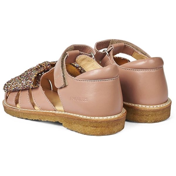 Angulus Sandal W. Bow And Velcro Dark Peach Multi Glitter Hot on Sale