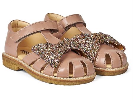 Angulus Sandal W. Bow And Velcro Dark Peach Multi Glitter Hot on Sale