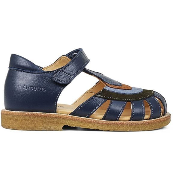 Angulus Sandal W. Rainbow And Velcro Navy Dark Green Blue Cognac Online Sale