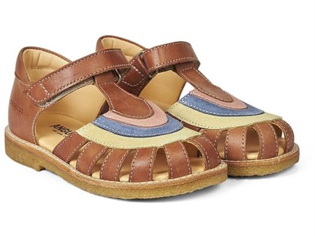 Angulus Sandal W. Rainbow And Velcro Cognac Yellow Blue Peach on Sale