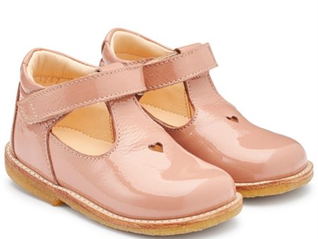 Angulus Mary Janes W. Heart and Velcro Dark Peach For Cheap