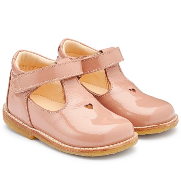 Angulus Mary Janes W. Heart and Velcro Dark Peach For Cheap