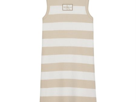 Calvin Klein Rib Dress Bright White Classic Beige Supply