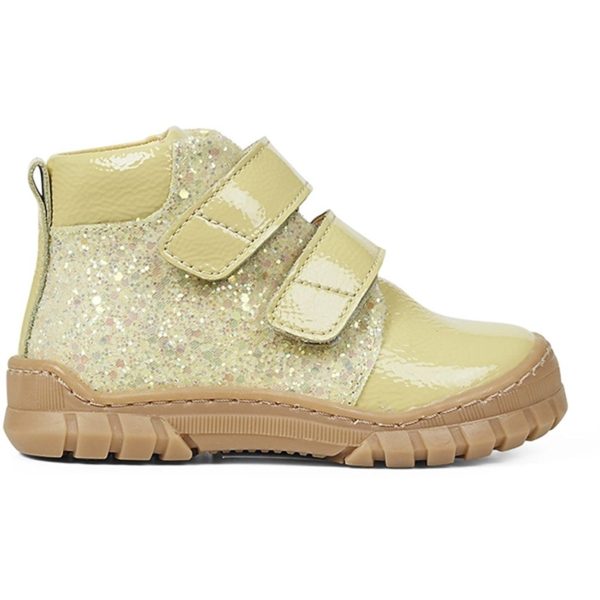 Angulus Starter Shoe W. Velcro And Glitter Details Light Yellow Light Yellow Glitter Hot on Sale