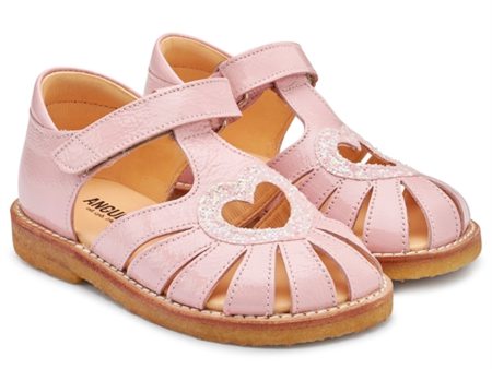 Angulus Hjerte Sandal W. Velcro Rose Rose Glitter For Cheap