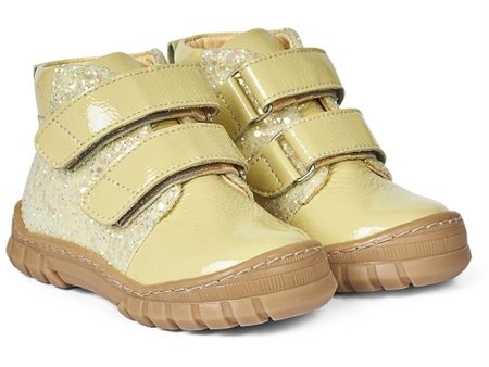 Angulus Starter Shoe W. Velcro And Glitter Details Light Yellow Light Yellow Glitter Hot on Sale