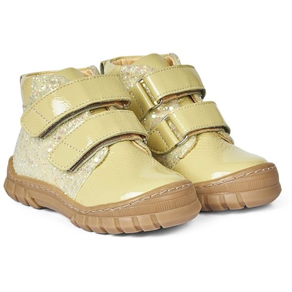 Angulus Starter Shoe W. Velcro And Glitter Details Light Yellow Light Yellow Glitter Hot on Sale