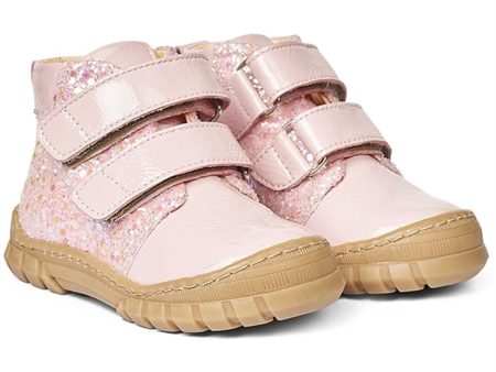 Angulus Starter Shoe W. Velcro And Glitter Details Peach Peach Glitter Online Sale