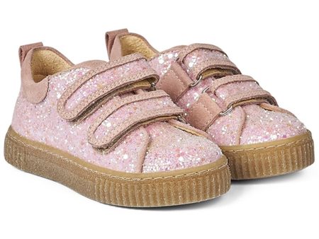 Angulus Glitter Sneaker W. Velcro Peach Rose Glitter Discount