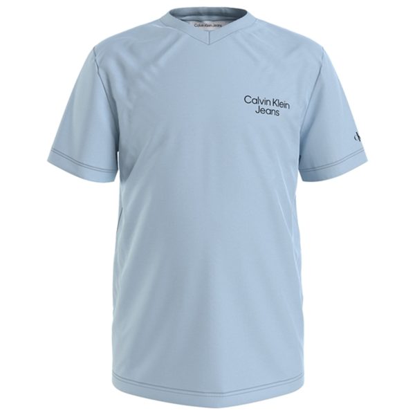 Calvin Klein Stack Logo V-Neck T-Shirt Keepsake Blue For Cheap