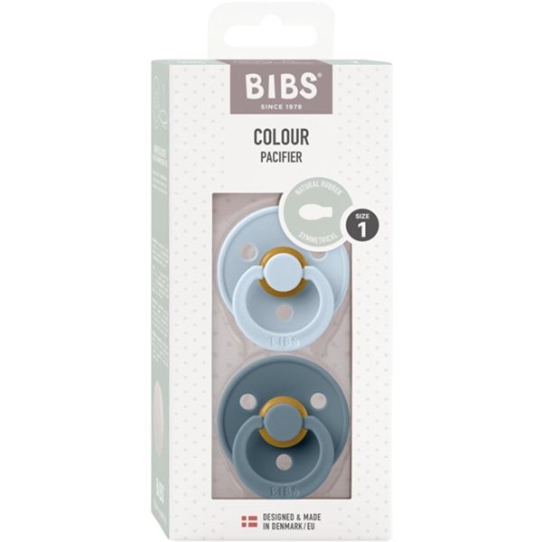 Bibs Colour Latex Symmetrical Pacifier 2-pack Baby Blue Petrol Cheap