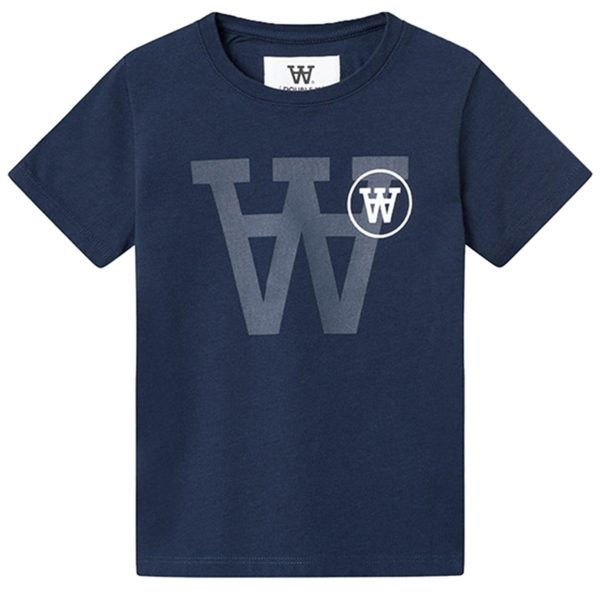 Wood Wood Navy Ola Tonal Logo T-shirt Online Hot Sale