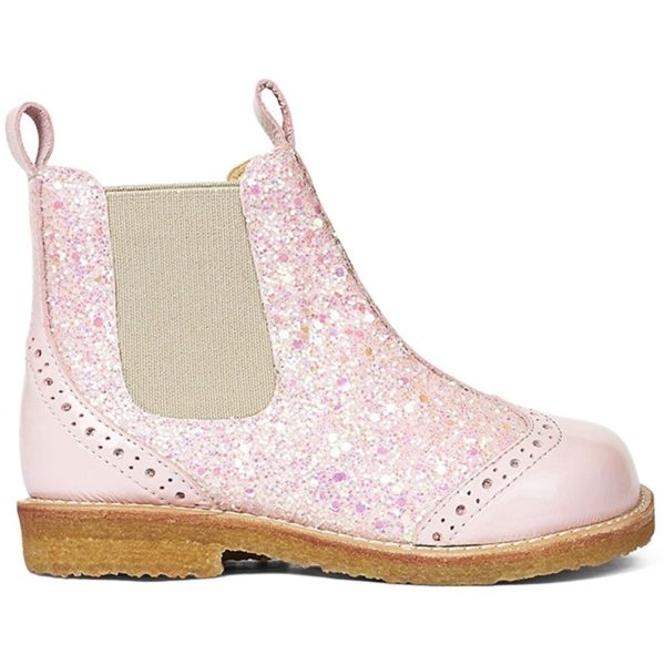 Angulus Chelsea Støvlet W. Elastic Band Rose Rose Glitter Beige Online now