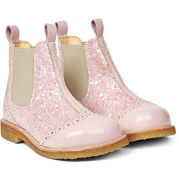 Angulus Chelsea Støvlet W. Elastic Band Rose Rose Glitter Beige Online now