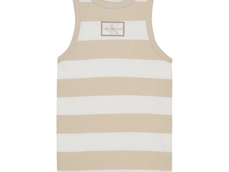 Calvin Klein Rib Tank Top Bright White Classic Beige Online Sale