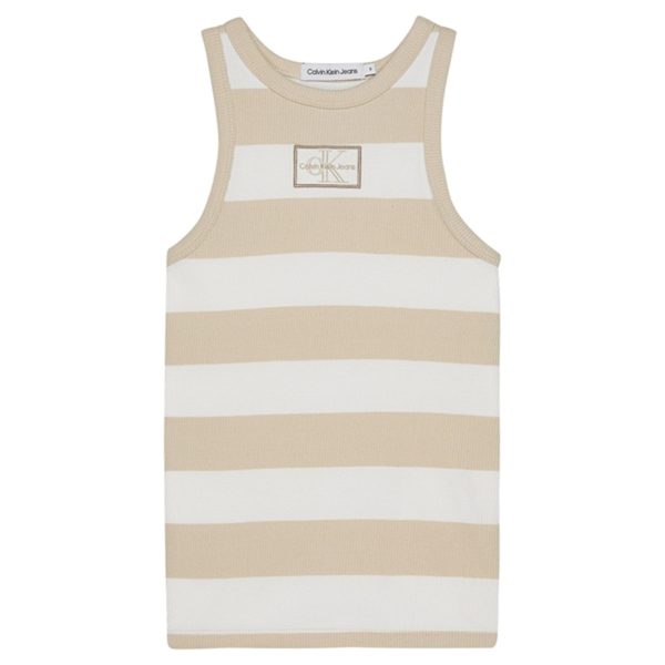 Calvin Klein Rib Tank Top Bright White Classic Beige Online Sale